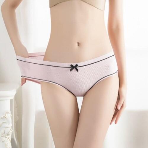New large size mid-waist threaded cotton underwear seamless girl cute bow briefs women