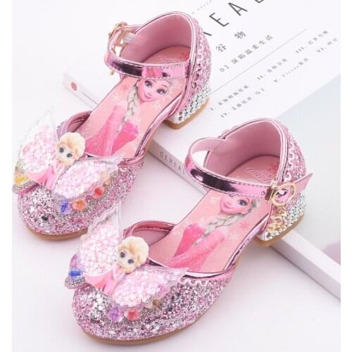 Girls Party shoes Elsa Princess Shoes Leather Glitter Crystals Rhinestones Knot Kids Shoes Elsa sneaker children Christmas gift