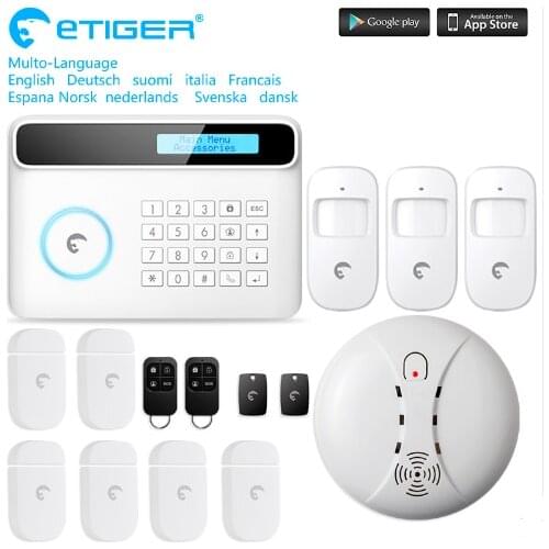 DIY Home Smart Security Alarm Etiger GSM Alarm System Time Arm disarm Home Security Gardian Alarm System With App SMS Push alert