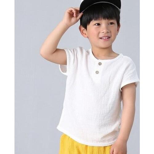 Spring Childrens Girls T-Shirt Linen Pleated Solid Color Childrens Tops Short Sleeve Childrens T-Shirt Girls Clothing Baby