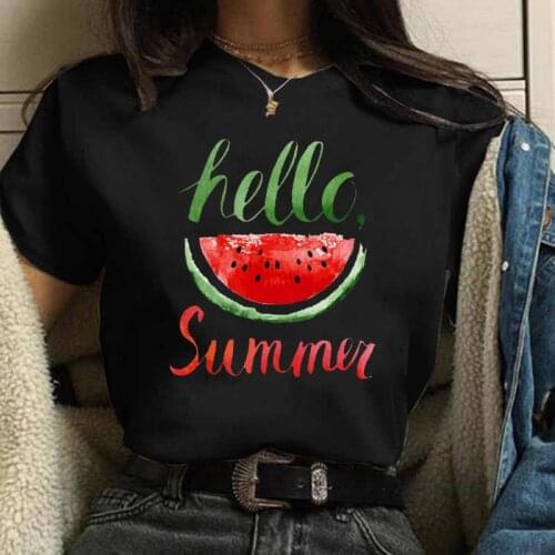 New Summer Women T Shirt Cartoon Watermelon Print Balck and White T-shirt Harajuku TShirt Funny Tops Tees Femme Blouse Shirt