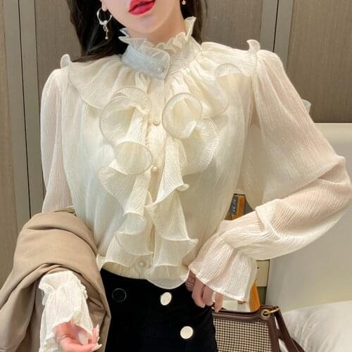 Korean Fashion Clothing 2021 Spliced Black Long Sleeve Top Blusas Mujer De Moda Floral Bow Flare Sleeve Plus Size Tops 8217 50