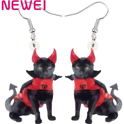 Newei Acrylic Halloween Black Cat Earrings Lovely Kitten Animal Dangle Drop Jewelry For Women Girls Kids Novelty Birthday Gift
