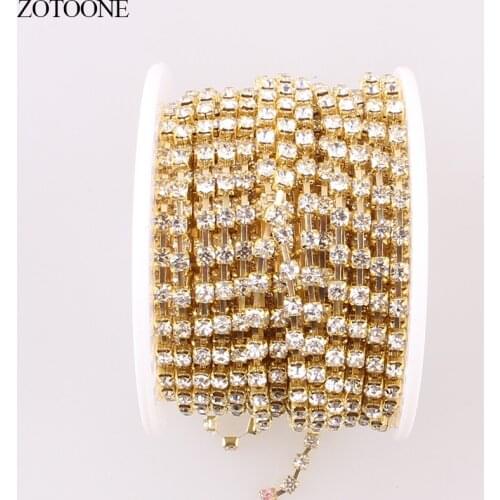 ZOTOONE DIY Gold Motif Rhinestones for Clothes Strass Silver Claw Chain Rhinestone Trim Glue Nails Stickers Sewing Accessories C