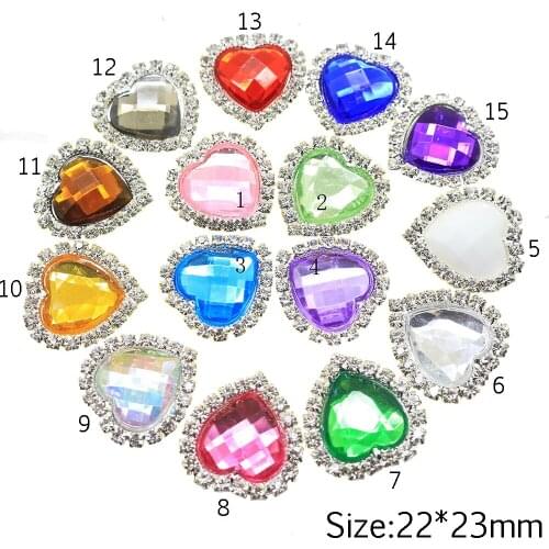 10Pc Wholesale 22*23mm Fashion Heart Plated Silver Rhinestone Buttons Wedding Lnvitation Card Decoration