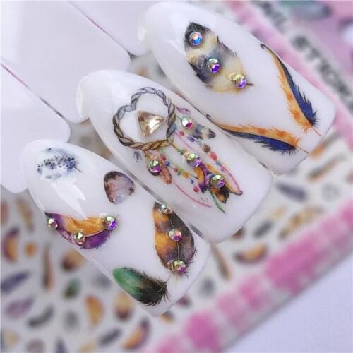 4 Sheets lot self-adhesive feather nail sticker decals for nail art decorations fake nails accessoires manicure tool