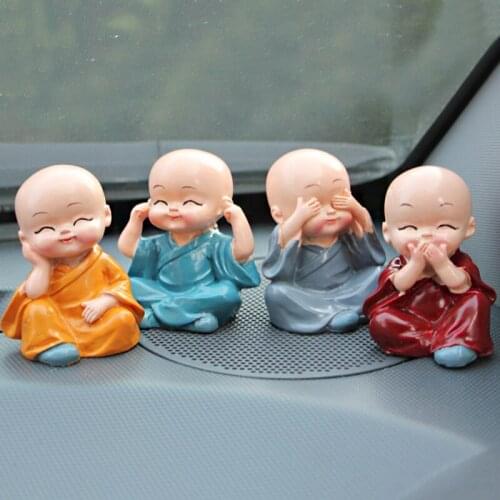 4Pcs Cute KongFu Monk Car Interior Display Decoration Car Seat Ornament Home Lovely Decor Dolls