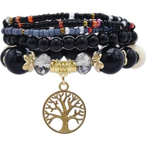 5pcs/set Bohemia Indian Jewelry Elastic Set Bracelets BanglesTassel Coin Glass Beads Charm Wrap Bracelet браслет для женщин Femm