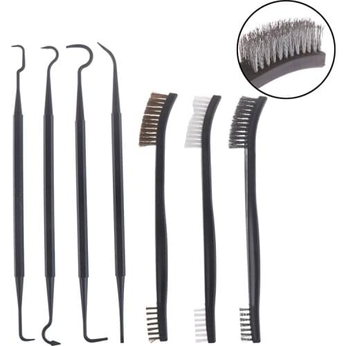 7pcs/Set 3pcs Steel Wire Brush + 4pcs Nylon Pick Set Universal Gun Hunting Cleaning Kit Tactical Rifle Pistol Gun Cleaning Tool