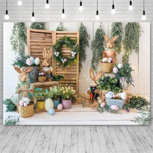Avezano Easter Bunny Photography Backdrop Spring Egg Flowers Plank Rabbit Backgrounds Child Wallpapers Photozone Photocall Decor