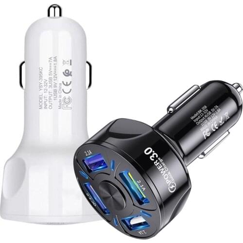USB Ports Car Charger Car QC3.0 For Xiaomi Huawei oppo vivo Mini Car Charger USB LED light Display USB Car Phone Tablet Charger