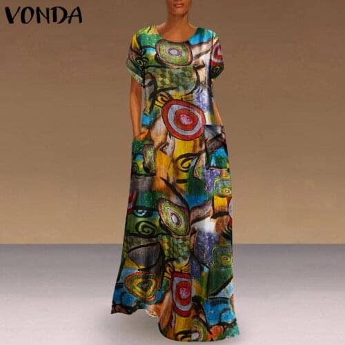 Bohemian Long Dress Women Summer Robe Vintage Print Party Maxi Long Dress 2021 VONDA Sundress Female Vestidos