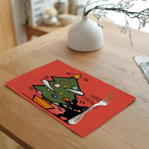 Personalized Black Christmas Tree Cats Printed Pattern Table Mats Table Napkins Placemat Kitchen Decor Dining Table Accessories