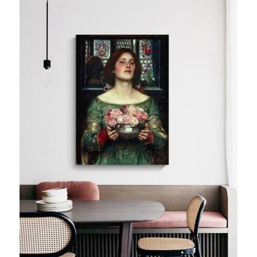 Citon William Waterhouse《Gather Ye Rosebuds While Ye May》Canvas oil painting World Famous Artwork Picture Home Decoration