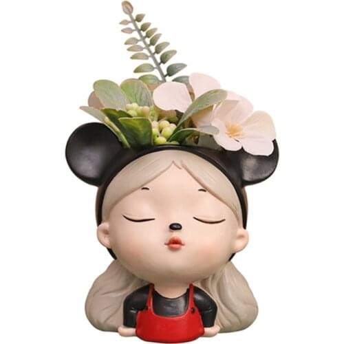 Succulents Flower Pot Cute Cartoon Girl Shape Creative Personality Garden Plant Decoration Balcony Layout Potted Birthday Gift