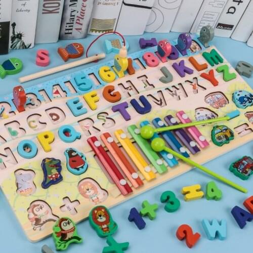Wooden Montessori Preschool Educational Toys Children Busy Board Math Fishing Counting Geometric Figures Developing Board Toy
