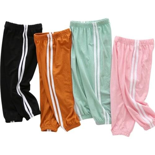 Toddler Kids Pants 2021 Summer Candy Color Harem Pants Boys Soft Trousers Drawstring Side Stripe Baby Boys Pants