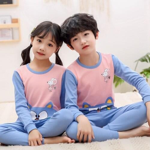 Kids Full Sleeve Dinosaur Cotton Night Suit Owl Astronaut Printing Pajamas For Children Tops+Pants 2pcs Pajama Cartoon Pyjamas