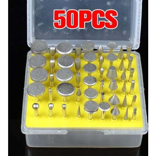 HOEN 50pcs Rotary Grinding Heads Sanding Needles Diamond Grinding Rod 3.2mm Shank Diameter For Dremel Rotary Tools