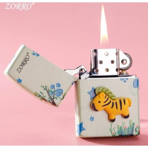 Creative New Zorro Wheel Kerosene Lighter Cartoon Sticker Nostalgic Cute Personality Creative Gift to Boyfriend Trend