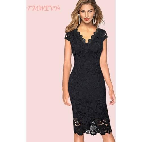 TMWEVN Lace V-neck Casual Pencil Dress