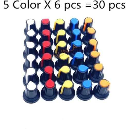 30pcs 5color WH148 potentiometer knob cap(copper core) 15X17mm 6mm Shaft Hole AG2 Yellow Orange Blue White Red 5color*6PCS=30PCS