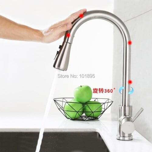 SUS 304 Stainless Steel with 4 Colors 360 Revolve Pull Out of Touch Sensor Kitchen Mixer