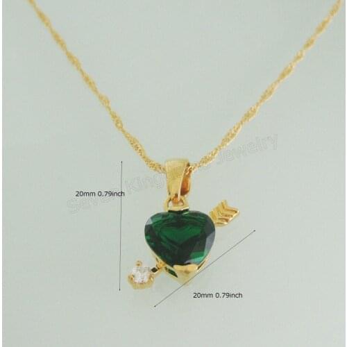 HEART PENDANT WITH ARROW ON THE BACKSIDE GREEN ZIRCON CZ 18" NECKLACE YELLOW GOLD COATED GREAT GIFT