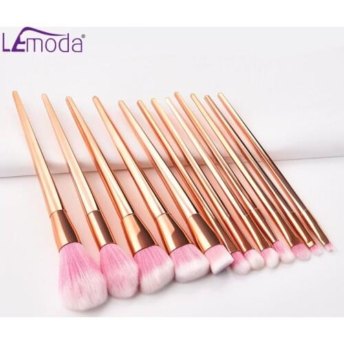 Lemoda 12Pcs Makeup Brush Set Rose Gold Handle For Powder Eyeshadow Eyebrow Foundation Blush Blending Beauty Tools Kits
