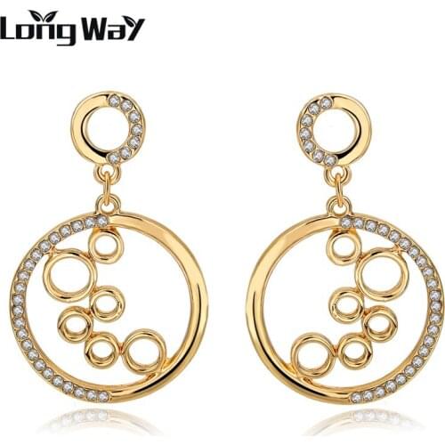 LongWay Vintage Jewelry Gold Color Round Earrings For Women Big Rhinestone Korean Earrings Fashion Earings For Women Ser150092