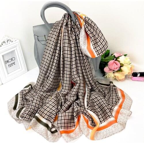 Luxury brands women silk scarf female Plaid printed scarves ladies beach sunscreen wrap chiffon shawl bandanna foulard muffler