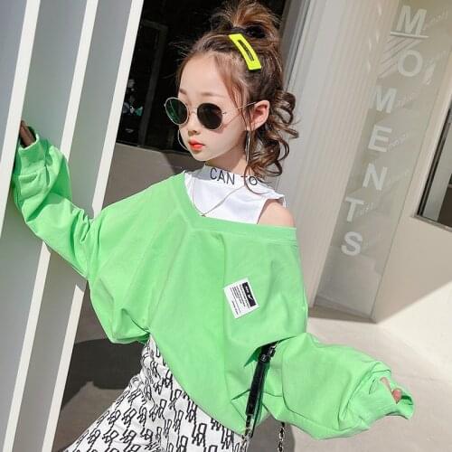 Fashionable Baby Girls Sweatshirt Fake two Sweaters Coats Splice Hoodies 4 6 8 10 11 12 13 14 Years Kid Girl Childrens Clothing