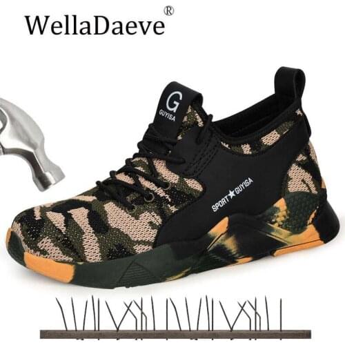 Mens Steel Toe Cap Work Safety Shoes Camouflage Breathable Lightweight Outdoor Footwear Construction Anti-puncture Ankle Boots
