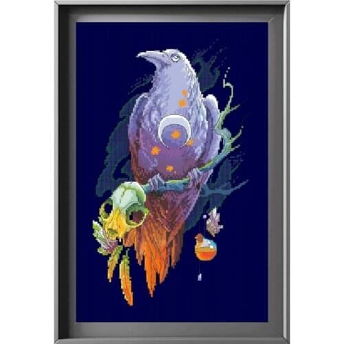 Magic crow cross stitch kit animal pattern 14ct 11ct deep blue fabric cotton silk embroidery DIY handmade wall big picture