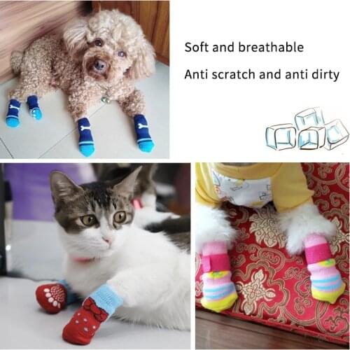 4pcs/lot Puppy Dog Socks Soft Pet Knits Socks Cute Cartoon Anti Slip Socks Warm Puppy Dog Shoes Small Medium Dogs Pet Product