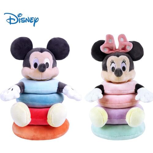 Original Disney Plush Mickey Minnie Pooh Bear Stacking Ring Soft Toys For Infant Baby Stuffed Toddler Learning educational Gifts