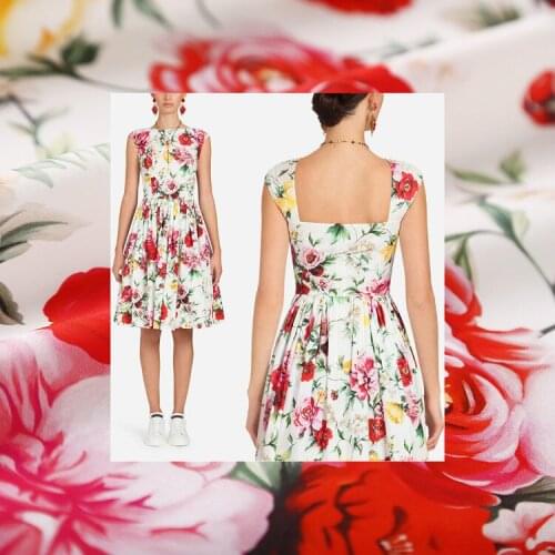 Peony flower printed cotton fabric 140 cm width shirt dress fabric meter handmade DIY fabric wholesale cotton cloth