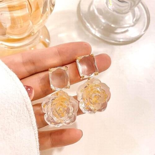 Fashion Transparent Rose Flower Earrings For Women 2020 New Jewelry Korean Style Temperament Pendientes Wholesale