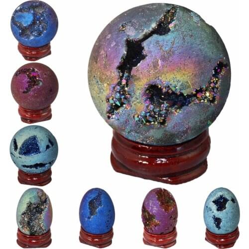 TUMBEELLUWA Titanium Coated Druzy Geode Sphere,Crystal Quartz Agate Gem Stone Egg/Ball,Sculpture Figurine Healing