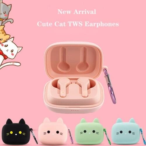 KINGSTAR Cute Cat Wireless Earphone Bluetooth 5.0 Headphone TWS Headset Macaron Waterproof Sport Earbuds With Mic Charging Box