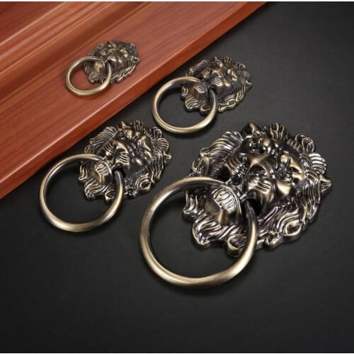 Vintage Lion Head Cabinet Knobs and Handles Furniture Door Antique Furniture Handles Cabinet Drawer Pull Handle Knob Ring