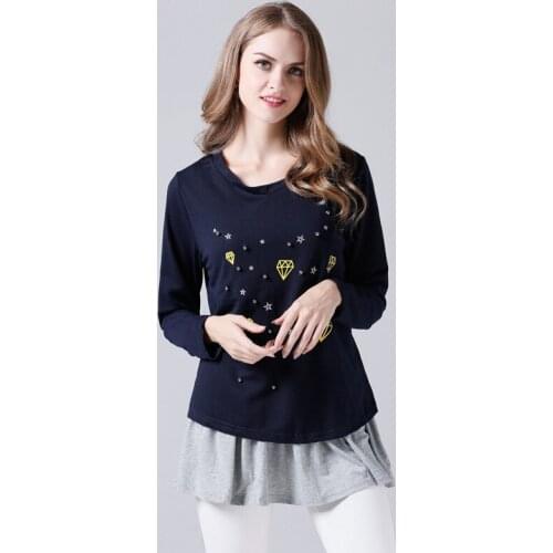 Spring Fall Womens Sweatshirts Beading Geometric Printed Two Piece Sets Loose Plus Size Tops O-neck Long Sleeve Suits TJR1428