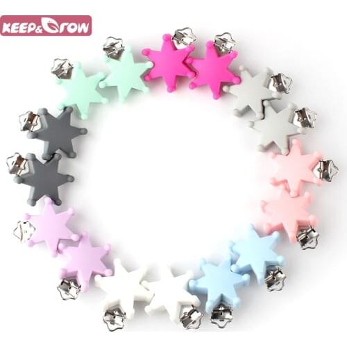 1pc Six star Silicone teether Metal Clip silicone accessories for rodent Pacifier DIY Baby Teether Necklace Pendant Clamp