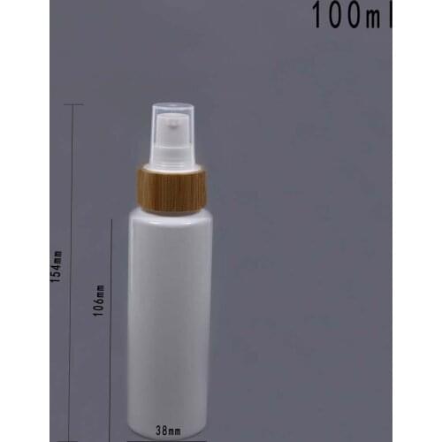 100ml PET lotion pump bottle with real bamboo pump spray
