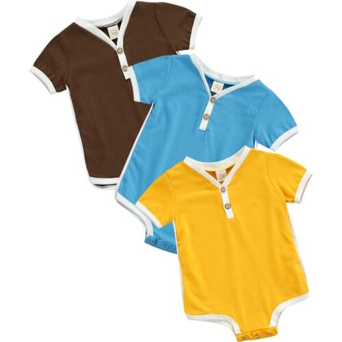 2021-04-19 Lioraitiin 0-24M Infant Baby Girls Boys Girl Romper Simple Style Creative Color Matching Short Sleeve Button Jumpsuit