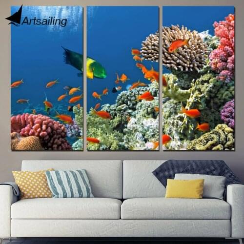 3 Panels Canvas Art Tropical Coral Reef Fish Home Decor Wall Art Painting Canvas Prints Pictures for Living Room Poster XA1100C
