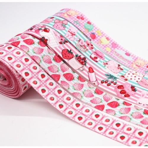 50 Yards Grosgrain Ribbon Strawberry Cake Printed Ribbon 1" 25MM For Hair Bows DIY Crafts Handmade Accessories M19062601