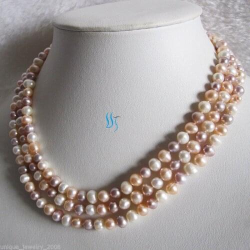7-8mm Multi Color Freshwater Pearl Necklace White Peach Pink Lavender