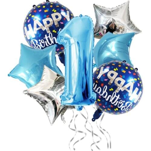 7pcs happy birthday party decoration balloons 32 inch number foil helium ballons crown globos decor for adult baby baby shower