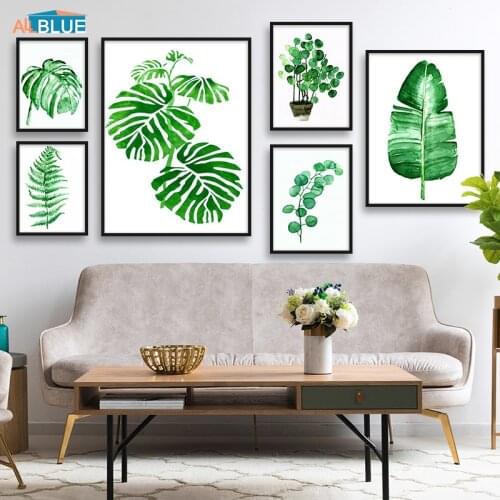 Watercolor Green Plant Canvas Art Print Painting Wall Art Nordic Poster and Prints Wall Pictures for Living Room Home Decoration